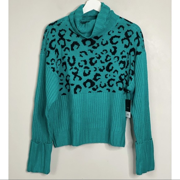 NINE WEST | NWT Teal Animal Print Turtleneck Sweater | M - Picture 2 of 4
